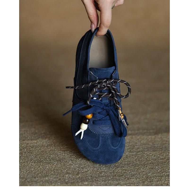 Inner height increase matte cowhide blue Dexun shoes women's fashion casual shoes new leather women's shoes single shoes