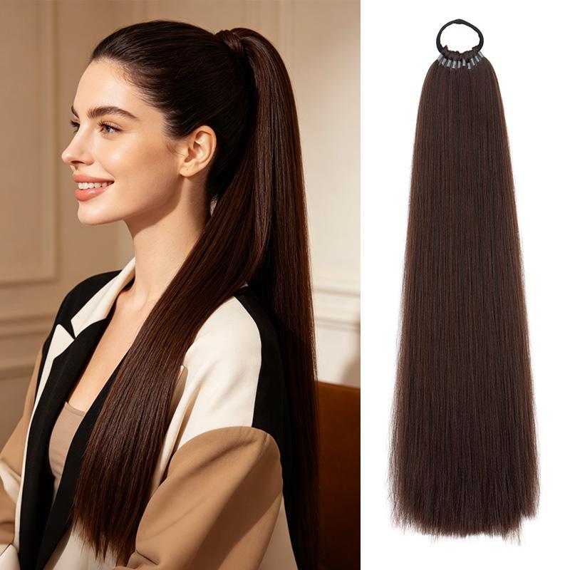 22 inch Synthetische Lange Rechte Paardenstaart Haarverlenging Elastische Band Gevlochten Paardenstaart Zwart Bruin Haarstuk voor Vrouwen 22inches white