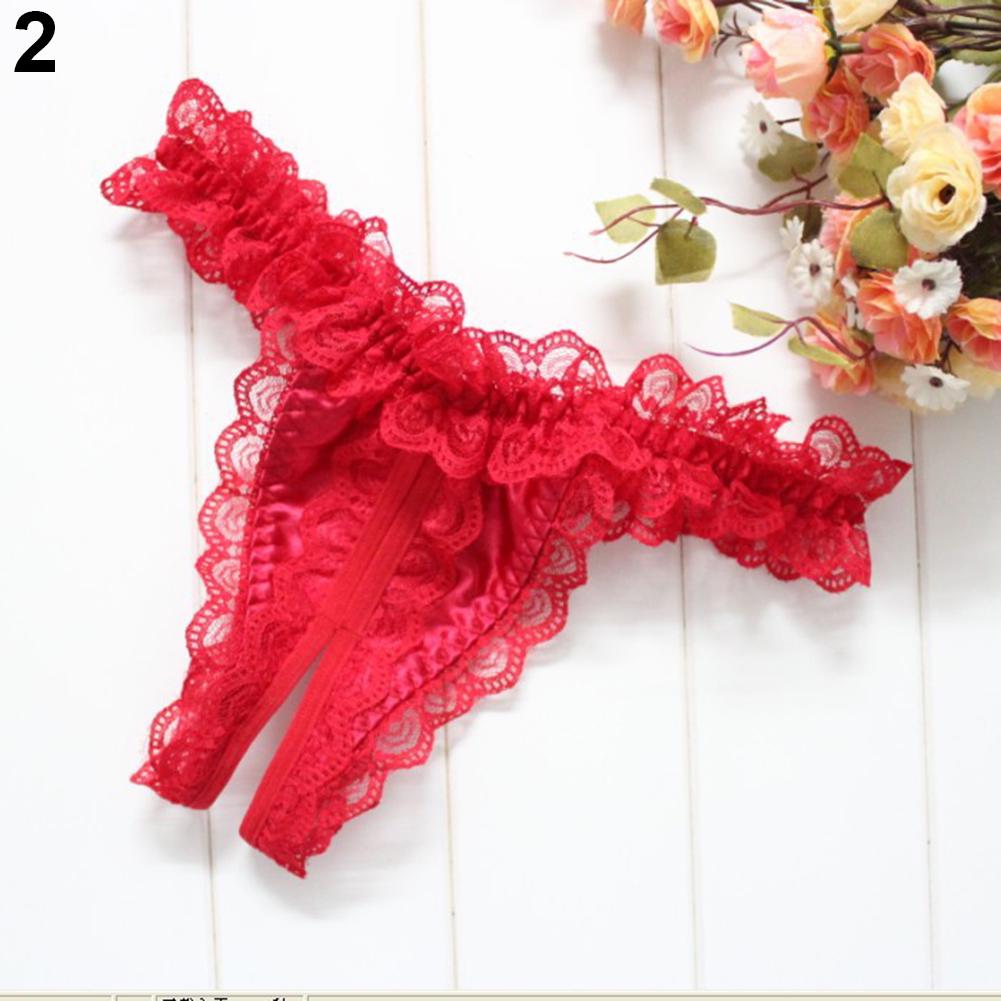 Women Sexy Thongs Briefs Open Crotch G-string Floral Lace Panties Underwear