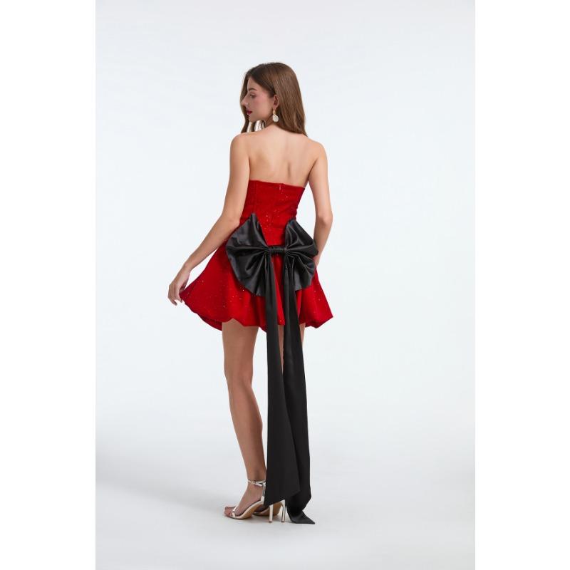 Summer Women Sexy Strapless Open Back Beading Velvet Slim Mini Short Evening Party Ball Gown Dresses