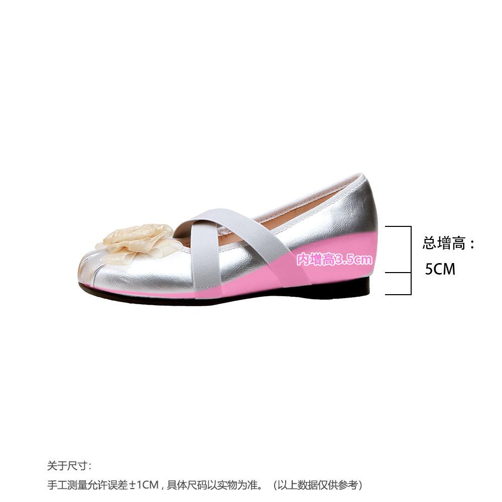 Height-increasing camellia French light-mouth ballet single shoes women's versatile round head soft sole silver Mary Jane shoes