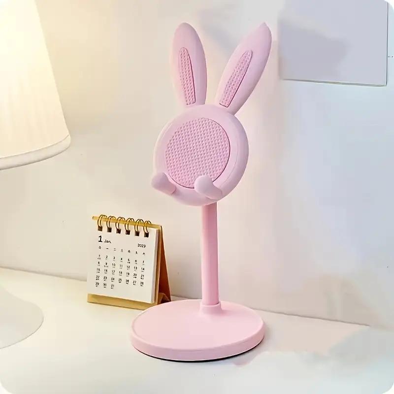 Adorable Pink Floral Design with Bunny Ears and Bow, Adjustable Height 0°-90°, Durable ABS Material, Smartphone Desktop Organizer