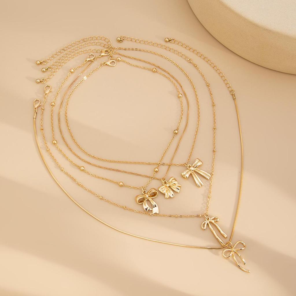 Trendy Metal Bowknot Heart Layered Clavicle Necklace