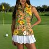 Sleeveless Golf Polo Shirt with Zipper Collar Hawaiian Floral Print Lightweight Sport Tank Top for Women Summer Activewear