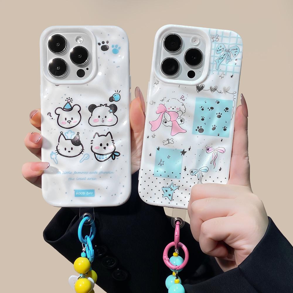 Ins Wind Cartoon Puppy Suitable for Apple 16Pro Mobile Phone Case Diagonal Span iPhone15/14 Lanyard Protective Case 13