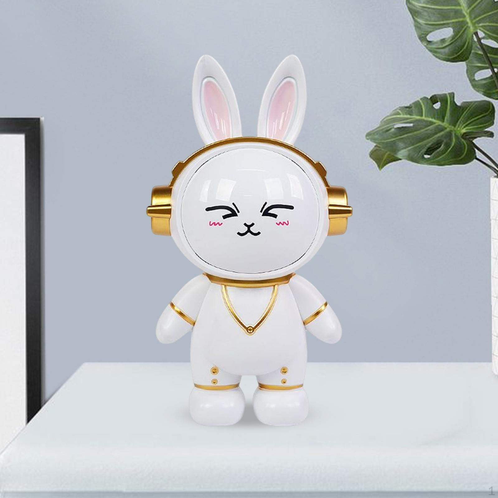 Money Bank Astronaut Easy Access Space Bunny Piggy Spaceman Statue Decorative for Kids Adults White