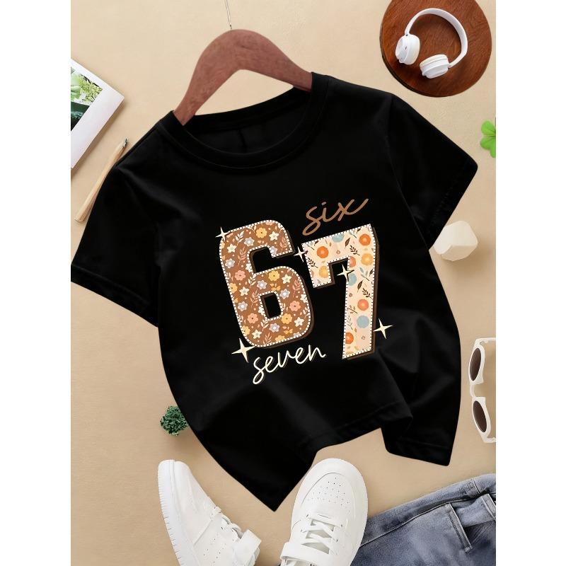 European sizes 1pc, Summer Casual Girls' Round-neck Short-sleeve T-shirt, Soft and Skin-friendly, Fashionable and Versatile