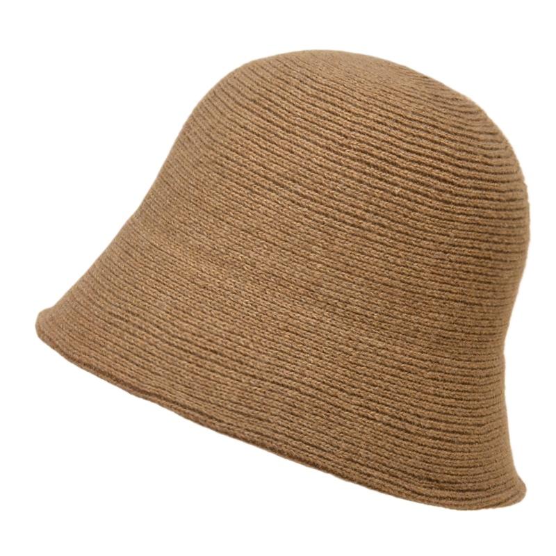 Herbst- und Winterstrick-Bucket-Hut einfarbig schlichter Damen-Topfhut neuer Außenhandel europäischer und amerikanischer Stil Hut