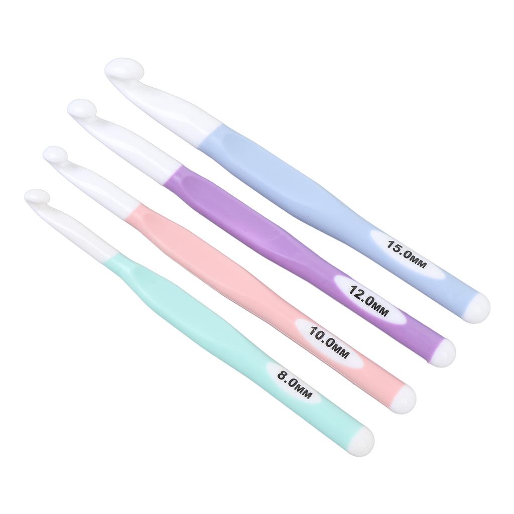 4 Pcs Crochet Hook Set 8mm 10mm 12mm 15mm ABS TPR Ergonomic Handle Crochet Hooks for Carpet Rug