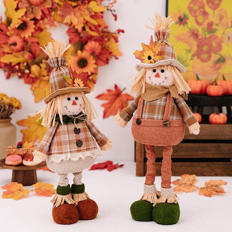Stretchable Harvest Adorable Season Scarecrow Plush Doll For Decor Festive