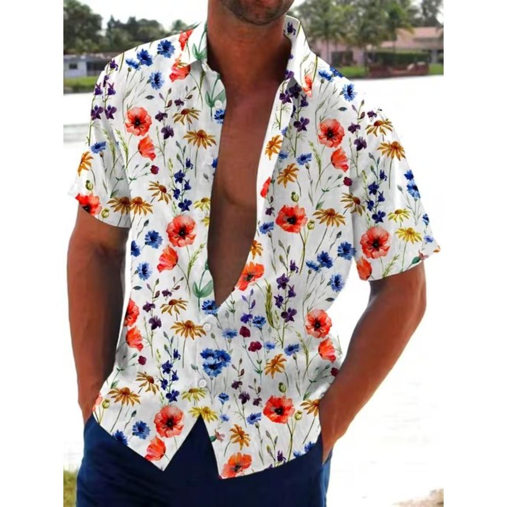 Heren Bloemenpatroon 3D Print Shirt Knoopsluiting Casual Zomer Shirt Korte Mouw Dagelijkse Vakantie Kleding