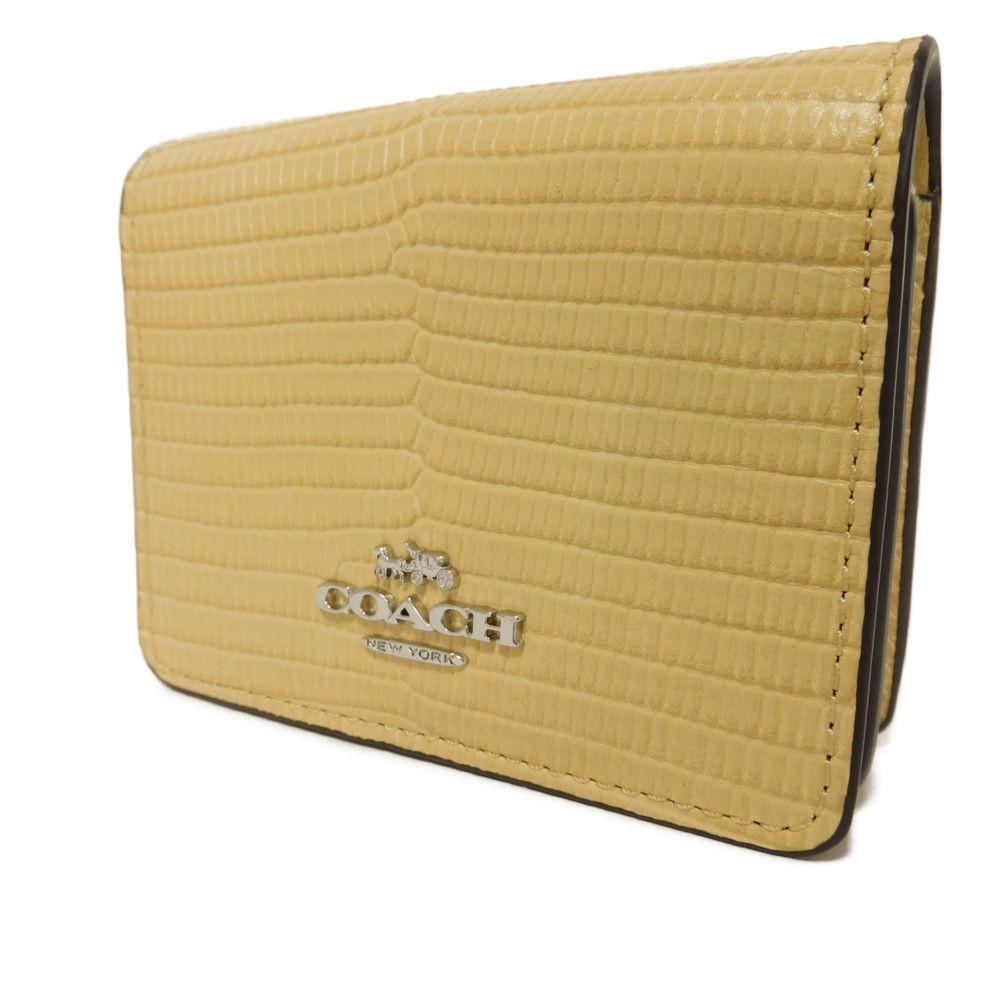 Used 9726 Chain Mini Wallet CR372 7941 Lizard 2-Way Card Case/Coin Purse, Unused Logo Metal, Pastel Yellow, Unisex from