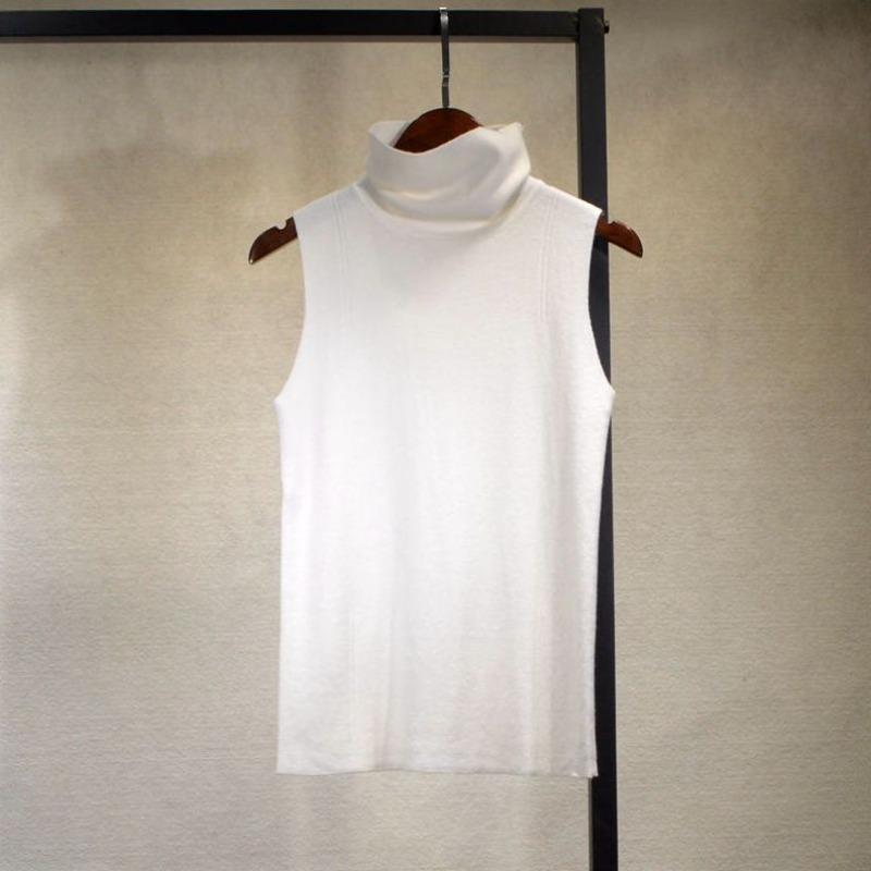 Vielseitiger Strickkragen Damen Rollkragen Ärmellose Weste Unterhemd Slim Pullover Herbst und Winter Einfarbiges Oberteil