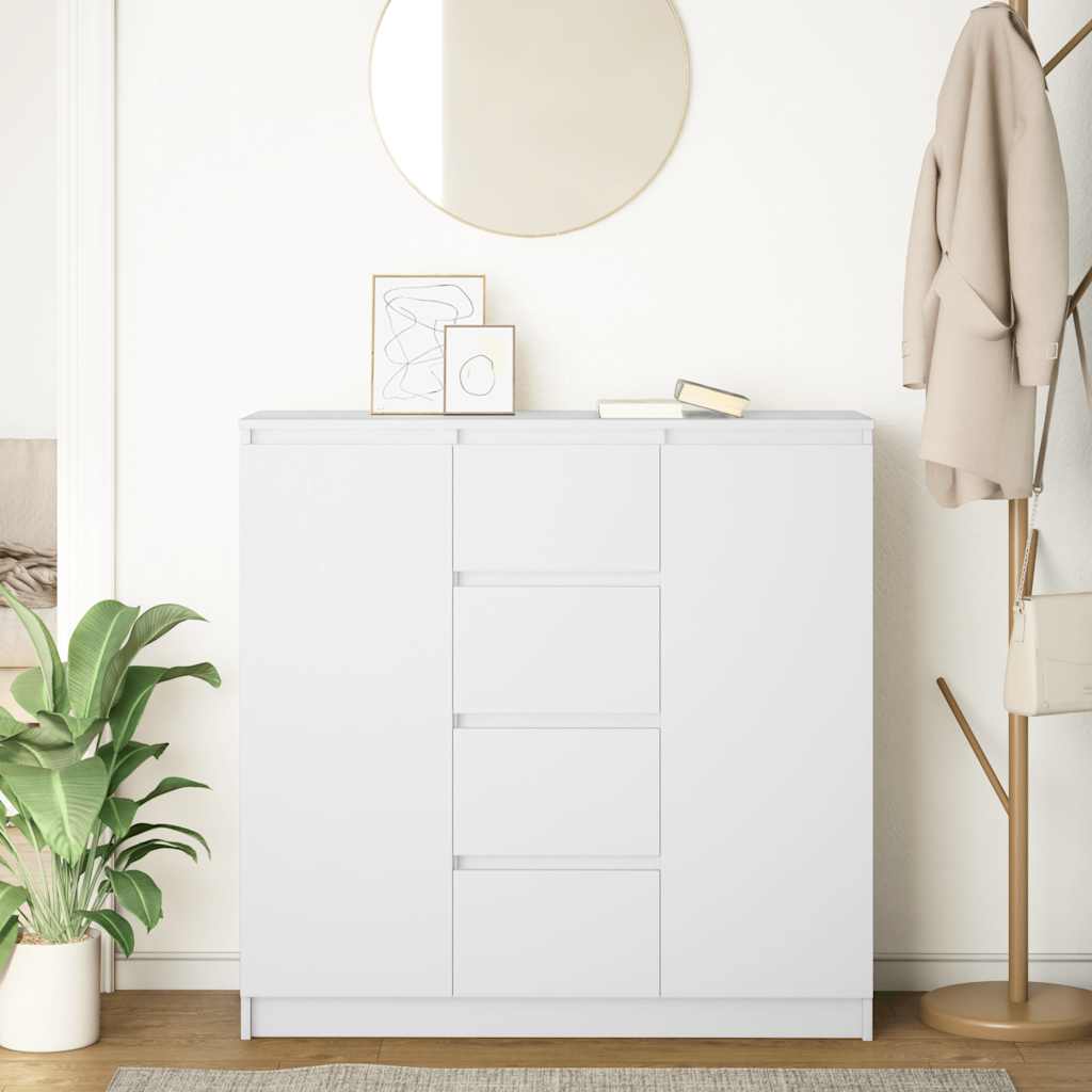 White Sideboard with Drawers 100.5 X 35 X 98.5 Cm Engineered Wood
