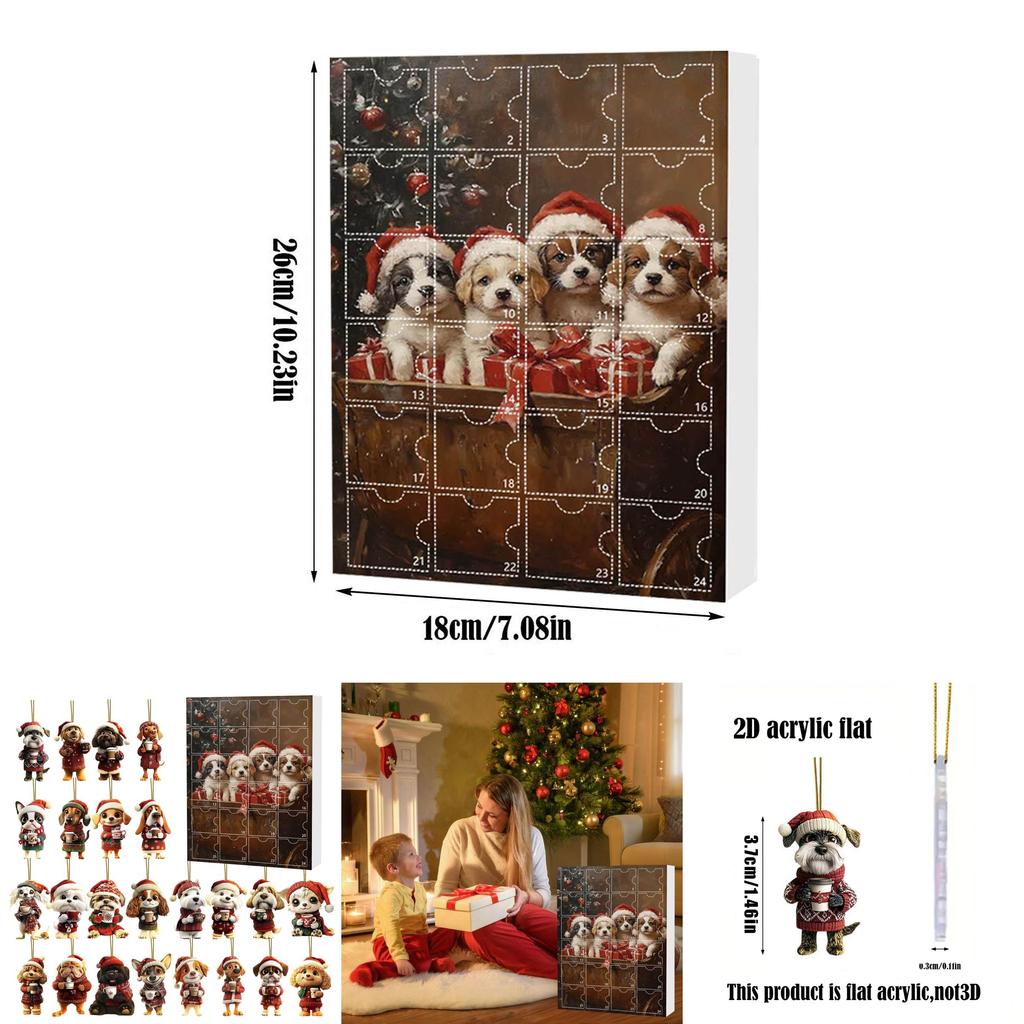 Christmas Pet Dog Advent Calendar Acrylic Hanging Ornaments For Holiday Decor And Gifts