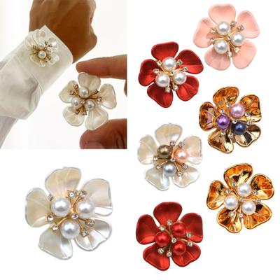 Blumenmanschettenknöpfe Faux-Perlen-Strass-Blumenknopfabdeckungen für Damenhemden Basteln DIY Verzierungen Geschenke