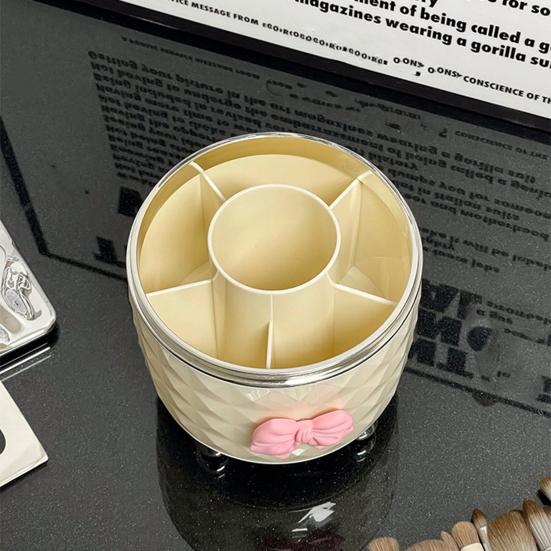 Makeup Brush Storage Box with Rotating Grid Design Large Capacity Cosmetic Storage Bin