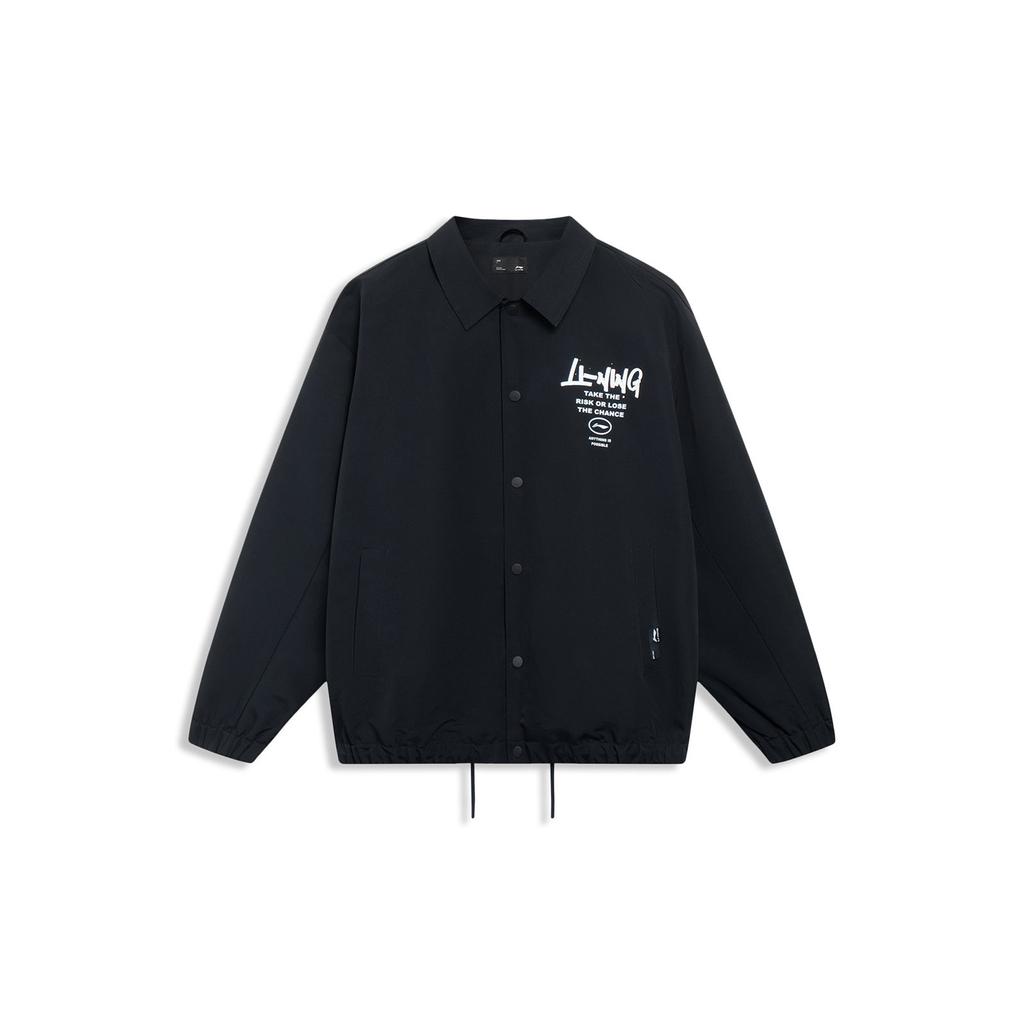 Li-Ning American Retro Letter Print Casual Polo Jacket Men Jackets Black AJDT499-1