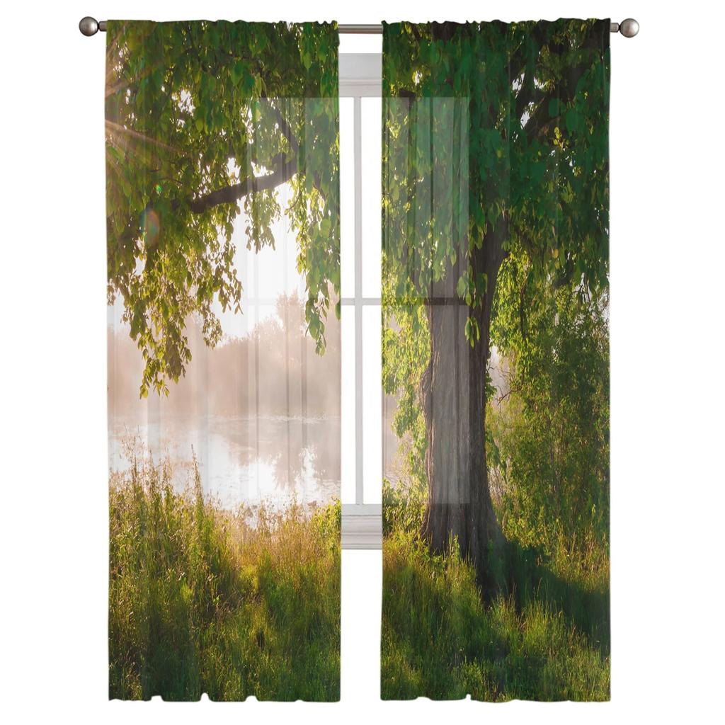 Arbor Baum See Landschaft Voile Vorhang Wohnzimmer Transparent Tüll Fenster Vorhänge Schlafzimmer Zubehör Dekor Durchsichtig Hergestellt aus Polyester Flächenbehandlung
