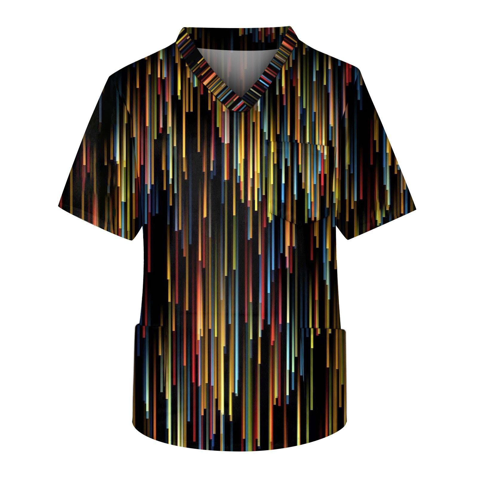 

Мужская рабочая блузка с короткими рукавами и v-образным вырезом с принтом, топ с нагрудным карманом M