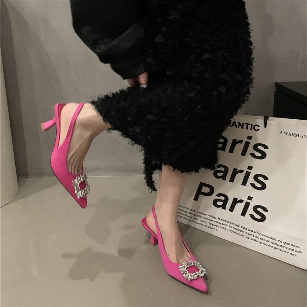 Temperament Rhinestone Pointed High Heels French Stiletto Bag Head Sandals with Skirt Evening Shoes 2025 Spring Sandals Women's Shoes