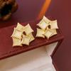 Black White Enamel Square Stud Earrings for Women Vintage French Drip Oil Double Layer Earrings Irregular Geometric Jewelry Gift