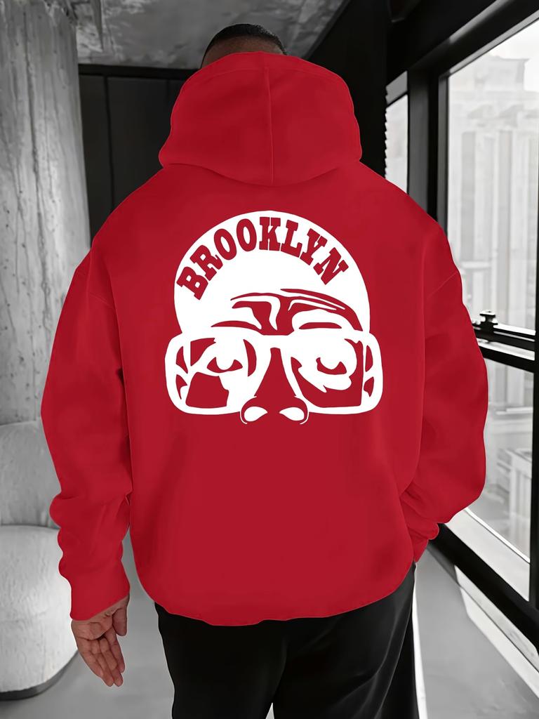 Men's Oversized Hoodie Brooklyn Hip Hop Portrait Graphic Print Sweatshirt Vintage Back Print Hooded Pullover Streetwear