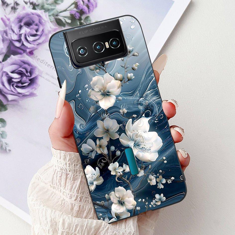 For Asus Zenfone 7 ZS670KS Case I002D Popular Flower Soft Black Silicone Phone Cover For Zenfone 7 Pro ZS671KS Funda I002DD Capa