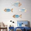 4 Pcs Rustic Wood Fish Wall Art Beach Nautical Wall Hanging Decor Ocean Coastal Theme Fish Wall Sculpture for Home Bathroom Bedroom Lake House