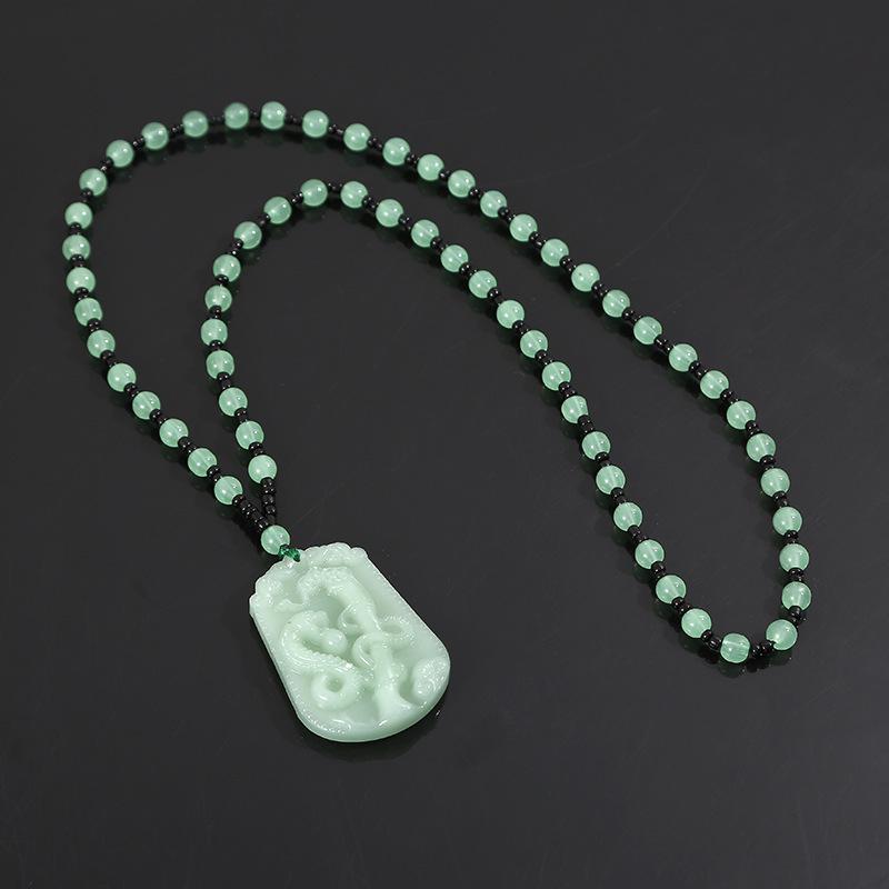 Light Green Imitation Hetian Jade Zodiac Pendant Necklace