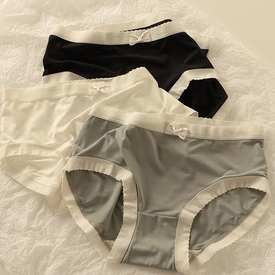 3 Stück/Set Damenunterwäsche Nahtlos Sommer Neu Schleife Eis Seide Atmungsaktiv Weich Slips Mittelhohe Panties Weiblich Hautfreundlich Dessous