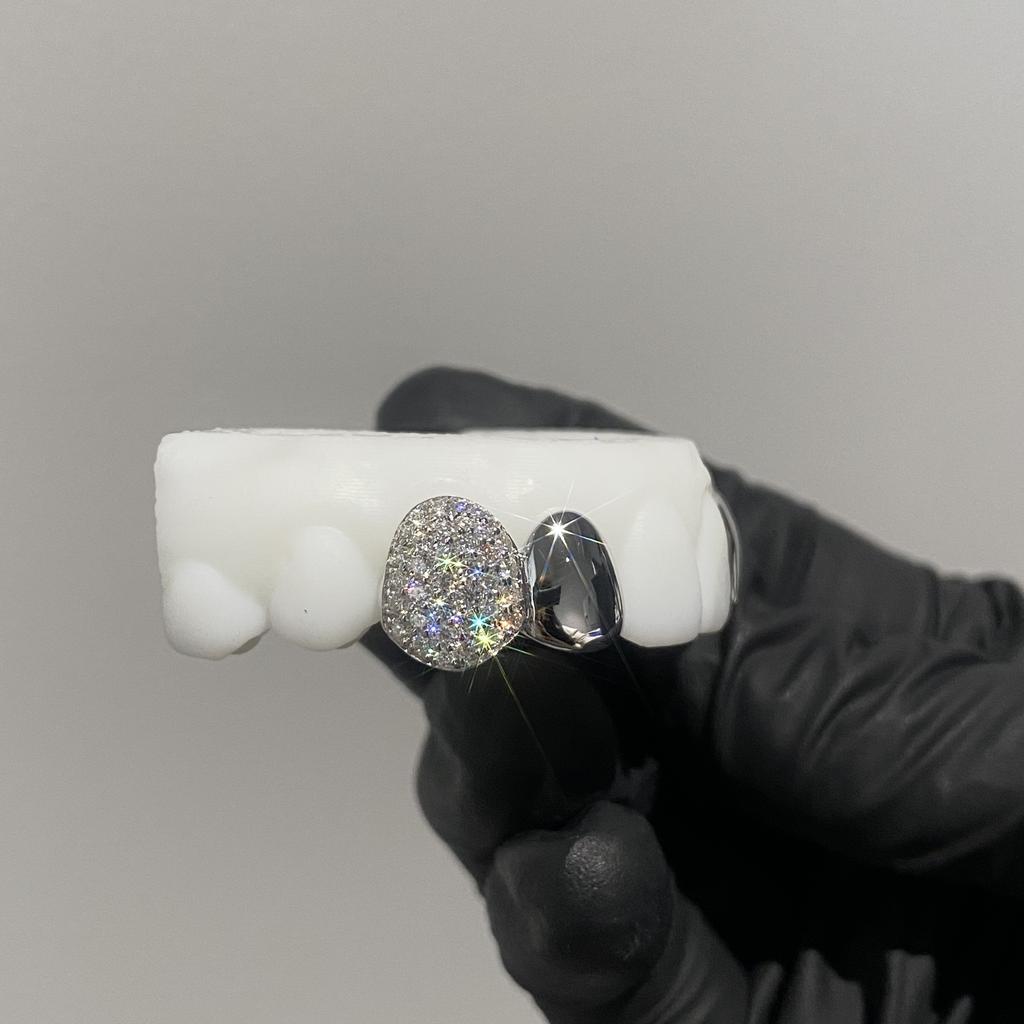 Honeycomb Hand Out Grillz Hiphop Jewelry 925 Silver Top 4 Custom Grillz With Vvs Moissanite Diamond