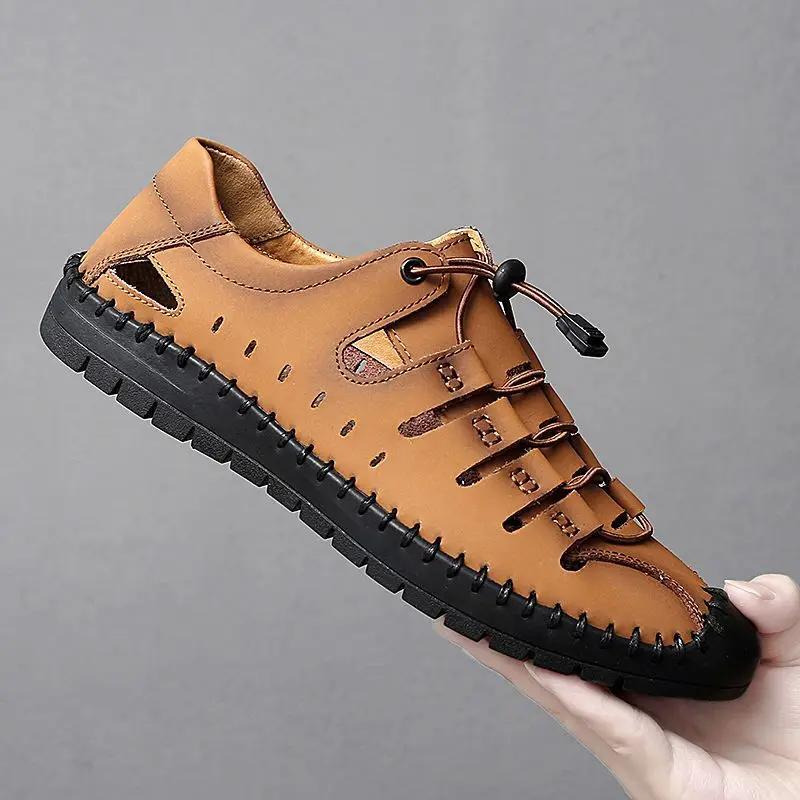 Fashion Genuine Leather Man Sandals Hole Clearance Sale Luxury 2025 Wholesale Summer Styles High Quality Number 41 Color H Shoes for Men