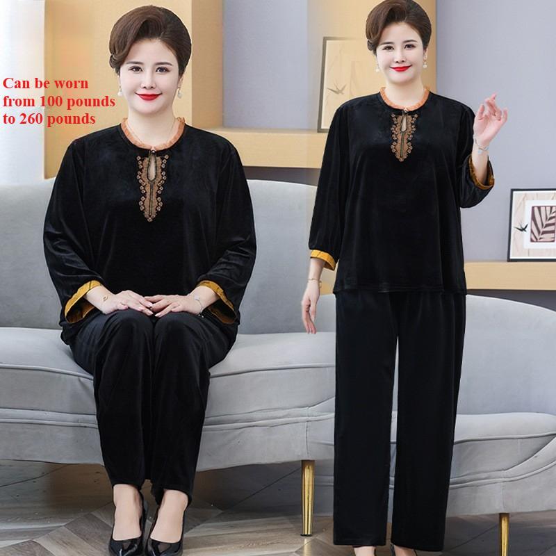 New Women's Golden Velvet Two-piece Set In the Elderly Spring and Autumn Fashion Casual Suit