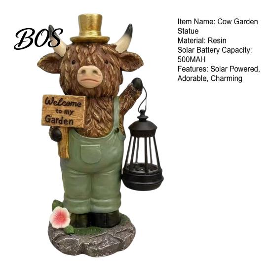 Outdoor Solar Light Highland Cow Garden Statue with Lantern, Welcome To My Hand-painted Decor Resin Sculpture for Farmhouse Yard Patio Lawn Lantern