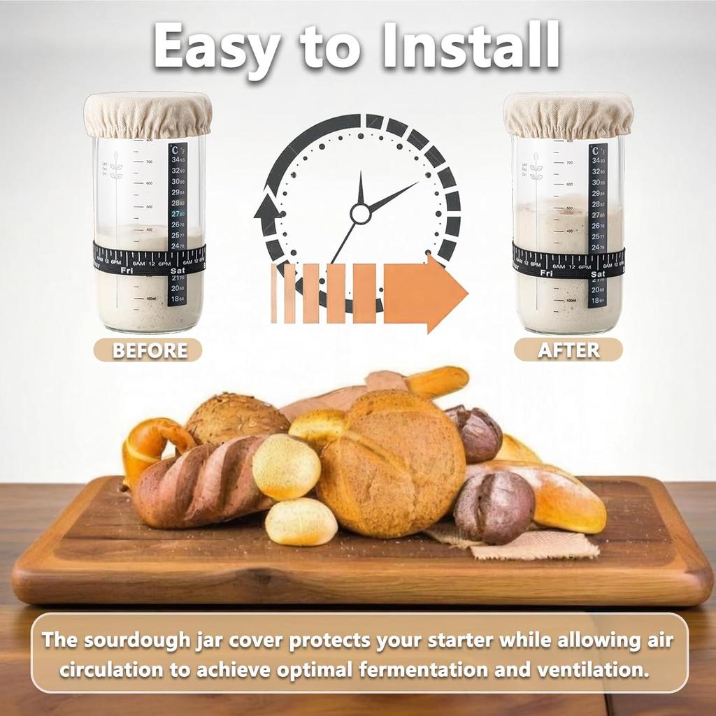 Sourdough Jar Cover, Cloth Lid for Sourdough Starter Container Breathable and Reble Fabric Covers for 3-4 Inch Mason Jars - 6PCS White