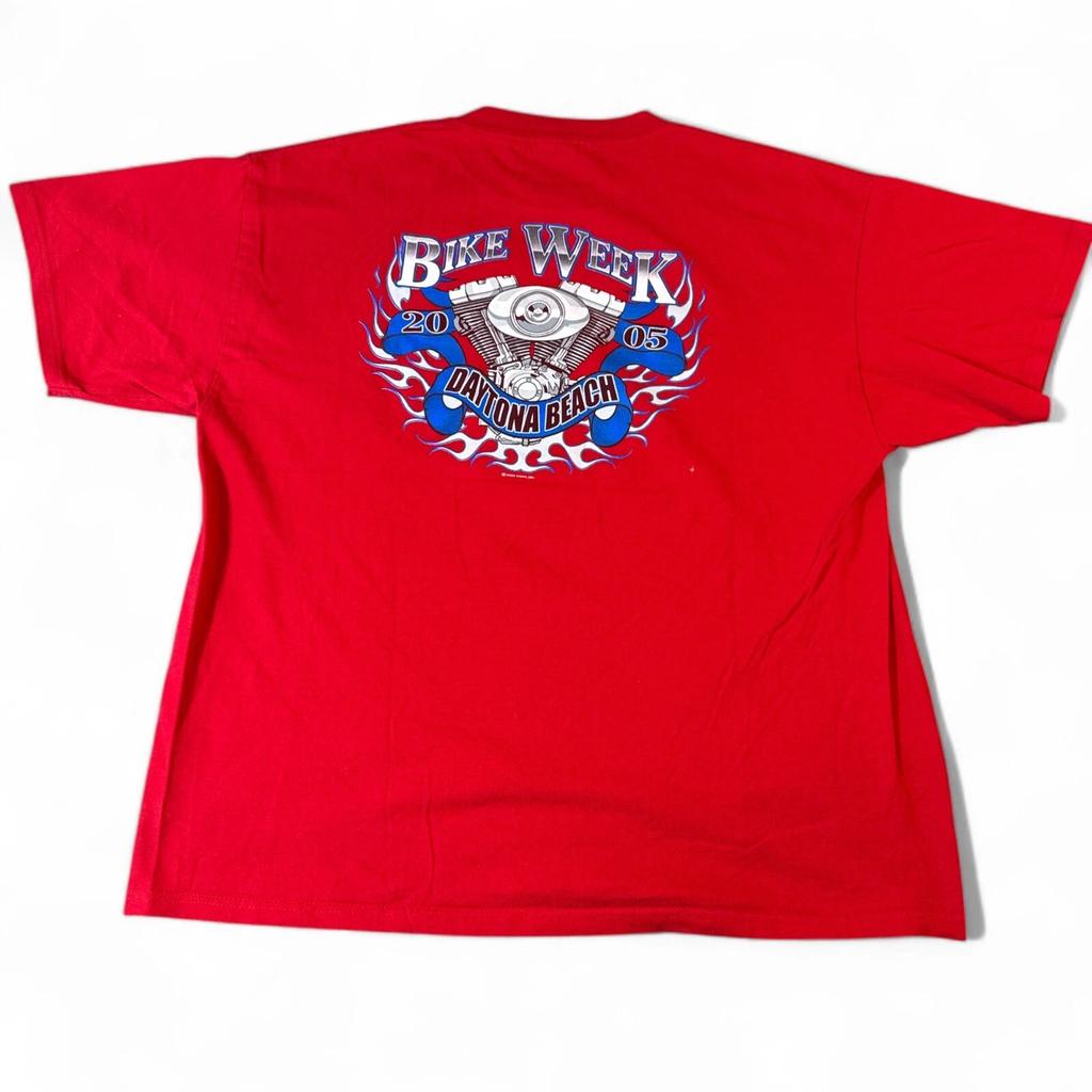 Vintage Y2K Bike Week T Shirt Adult Size XL Red Double Sided Flames Motorcycle