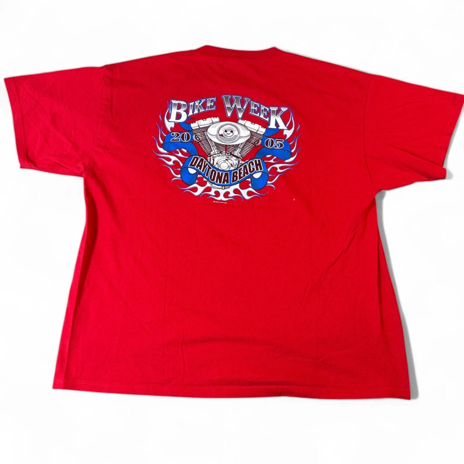Vintage Y2K Bike Week T Shirt Adult Size XL Red Double Sided Flames Motorcycle S