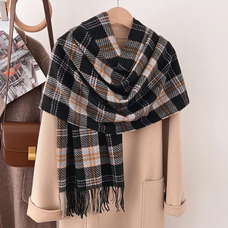 Scarf Women'S Winter Imitation Cashmere Plaid Fashionable And Versatile Warm Student Ins Tassel Shawl