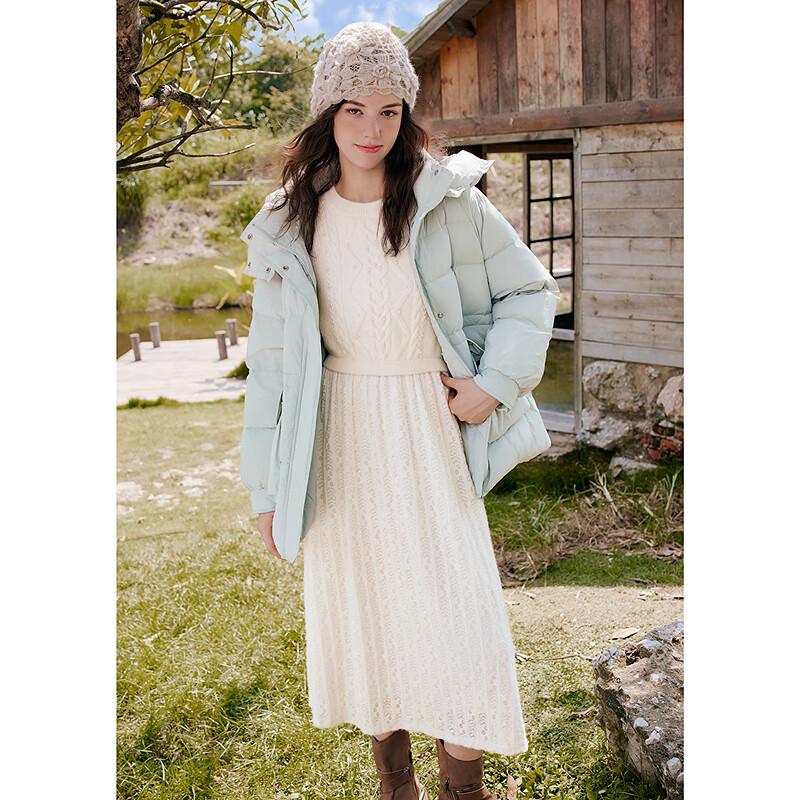 Betu Women's Elegant Twisted Rope Brushed Lace Long Sleeve Dress