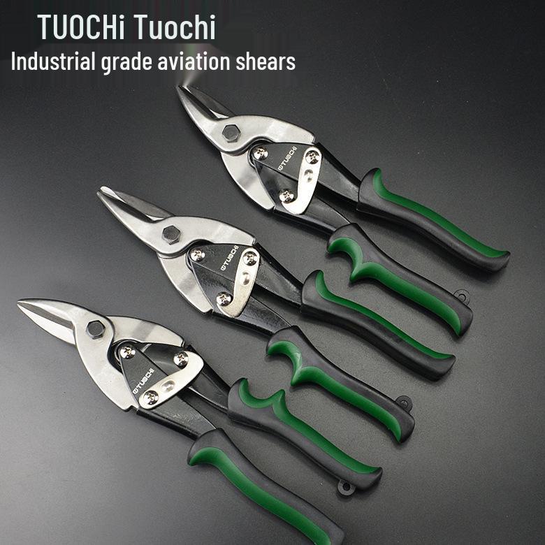 10-inch Industrial Aviation Snips for Sheet Metal, Iron, Stainless Steel, Wire Mesh - Straight & Bent Galvanized Shears Left Bent