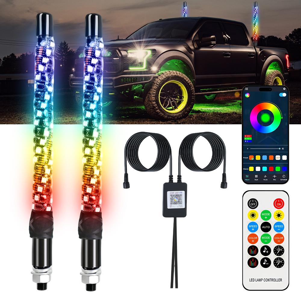 

1FT LED Whip Lights APP Remote Control 5050 RGB Led Decorative Flagpole Lamp for Off-Road Vehicles UTV ATV Can Polaris RZR