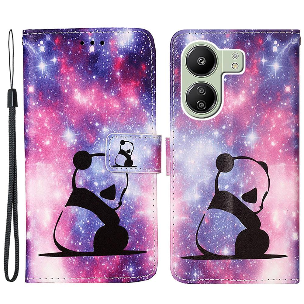 

For Xiaomi Redmi 13C 4G/13C 5G/13R 5G/Poco M6 5G/Poco C65 4G Leather Case with Strap Pattern Printing Phone Stand Cover Baby Panda