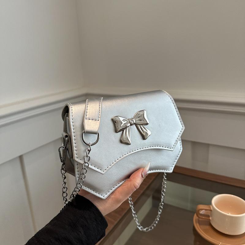 Women'S Gentle Texture Bow Chain One Shoulder Messenger Bag Women'S Spring Small Square Bag Foreign Style Women