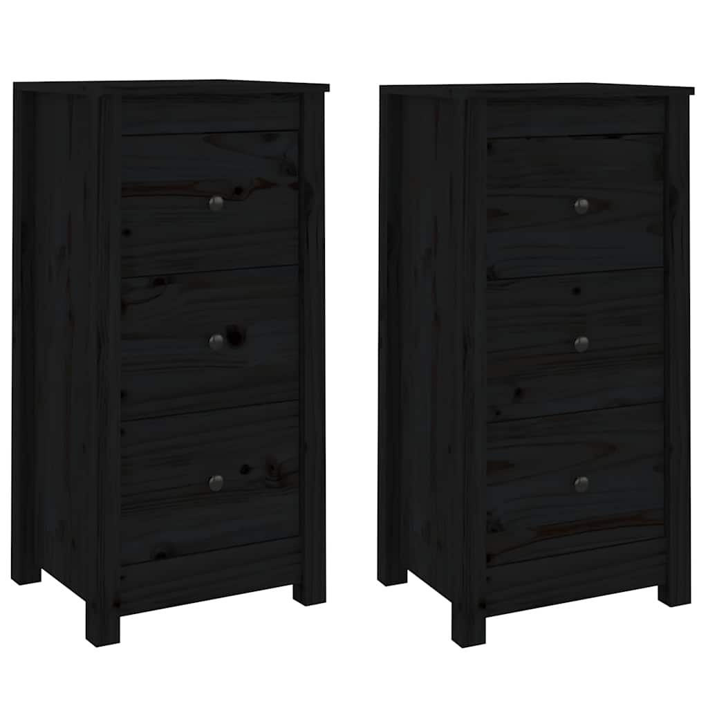 Sideboards 2 pcs Black 40 x 35 x 80 cm Solid Pine Wood