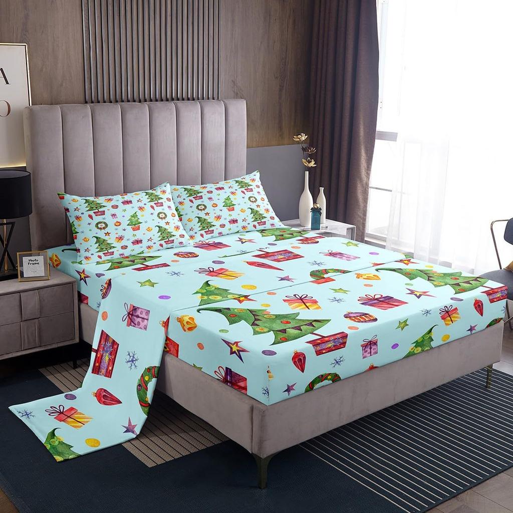 Christmas Theme Pattern Mattress Four-Piece Bedding Set Bedroom Dormitory Bedding Decoration