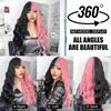 Long Wavy Black And Pink Synthetic Wig for Women With Bangs Natural Heat Resistant Part Cosplay Party Lolita Daily  Hair Wigs