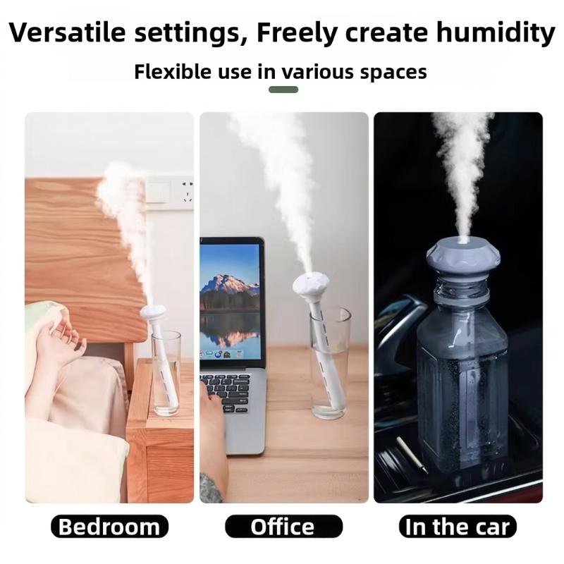 Mini USB Powered Portable Humidifier with Dimmable Soft Night Light Fits Various Bottles for Office Desktop Trip Use