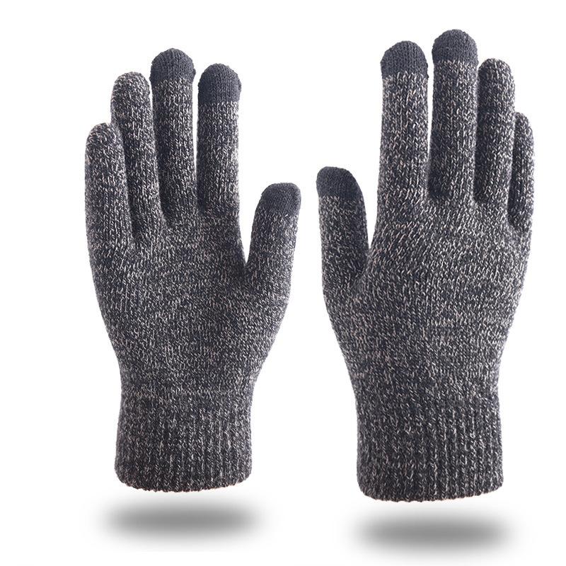 Winter Knitted Gloves Men's and Women's Korean Version of Warm, Piled and Thickened Full-finger Wool Touch-screen Mixed-color Gloves