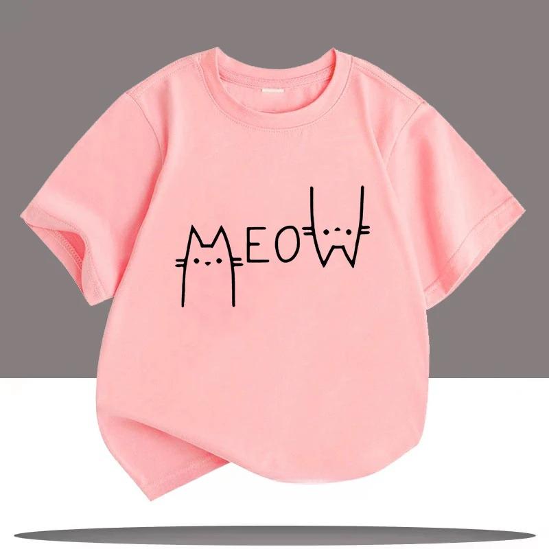 Cute and interesting cat pattern printed summer cartoon fashion casual girl boy round neck short sleeved Tshirt top 100